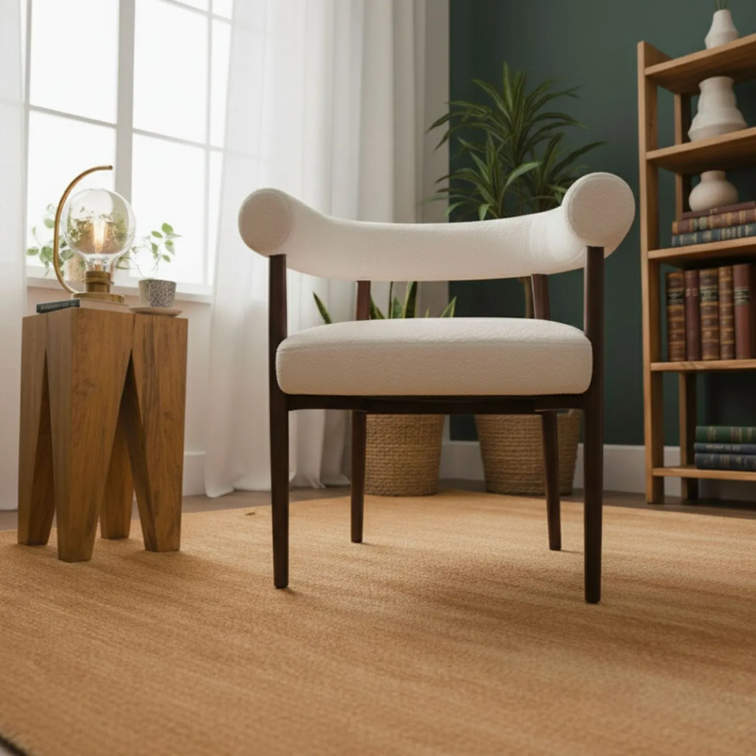 Lot de 8 chaises style scandinave chic Bringo Bois foncé et Tissu bouclette Beige