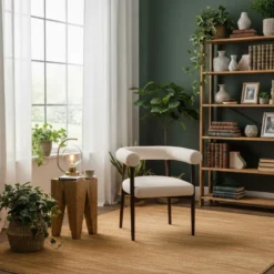 Lot de 8 chaises style scandinave chic Bringo Bois foncé et Tissu bouclette Beige