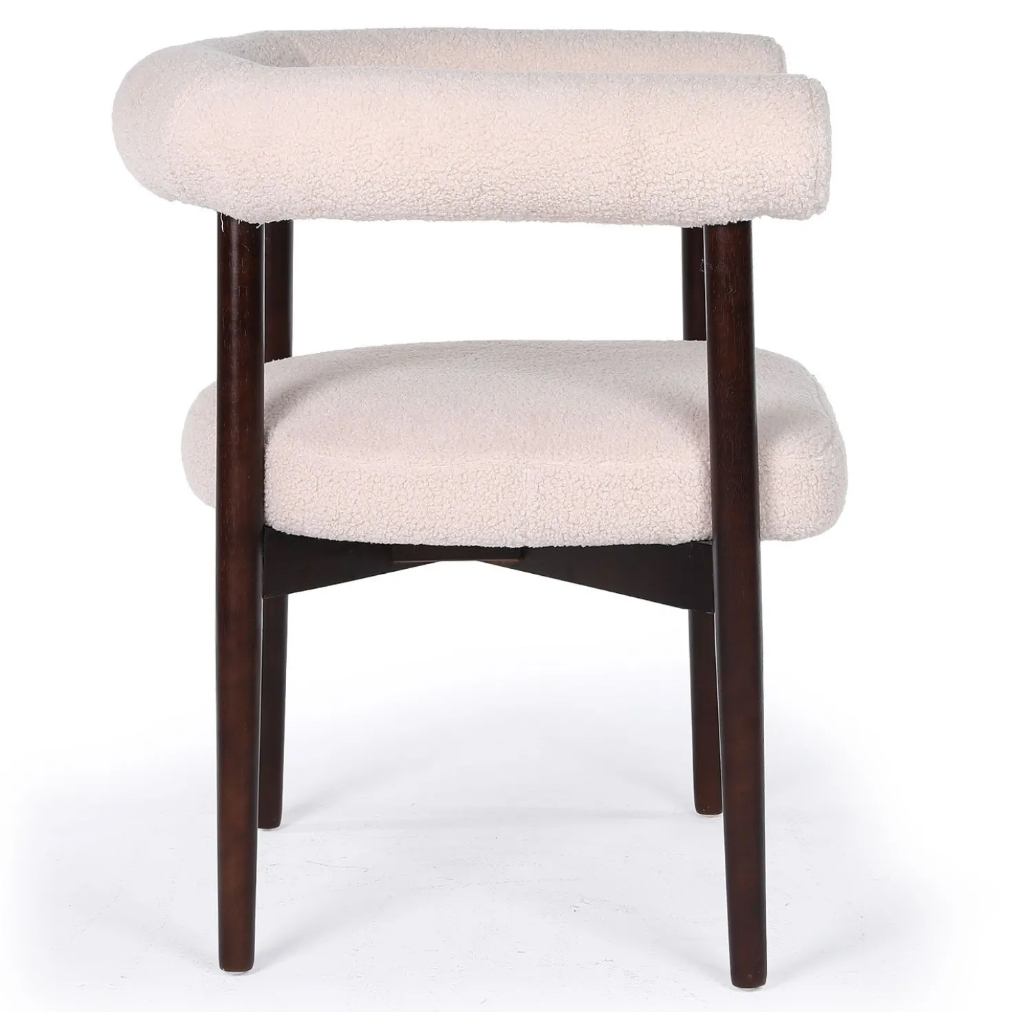 Lot de 8 chaises style scandinave chic Bringo Bois foncé et Tissu bouclette Beige