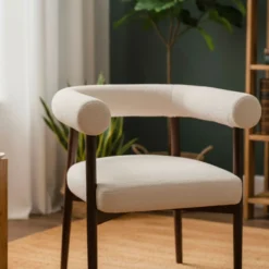 Lot de 8 chaises style scandinave chic Bringo Bois foncé et Tissu bouclette Beige