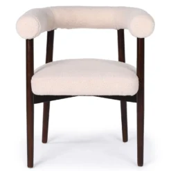 Lot de 8 chaises style scandinave chic Bringo Bois foncé et Tissu bouclette Beige
