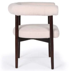 Lot de 4 chaises style scandinave chic Bringo Bois foncé et Tissu bouclette Beige