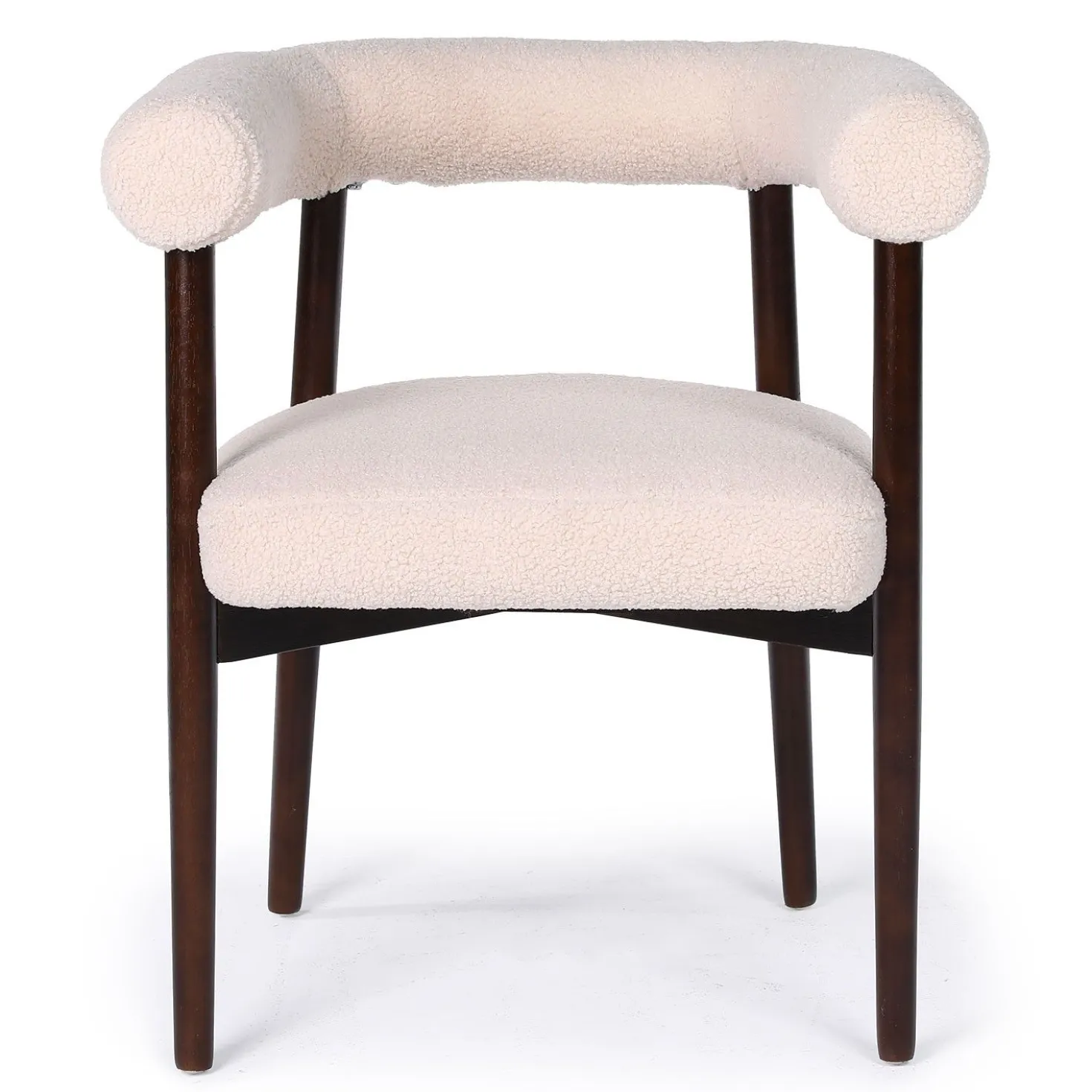 Lot de 4 chaises style scandinave chic Bringo Bois foncé et Tissu bouclette Beige