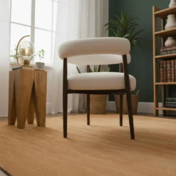 Lot de 6 chaises style scandinave chic Bringo Bois foncé et Tissu bouclette Beige