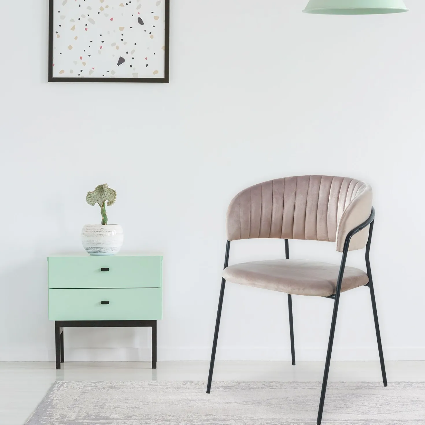 Lot de 4 chaises Tabata Métal Noir et Velours Taupe