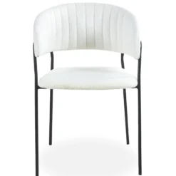 Lot de 4 chaises Tabata Métal Noir et Tissu bouclette Crème