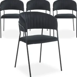 Lot de 4 chaises Tabata Métal Noir et Velours Noir