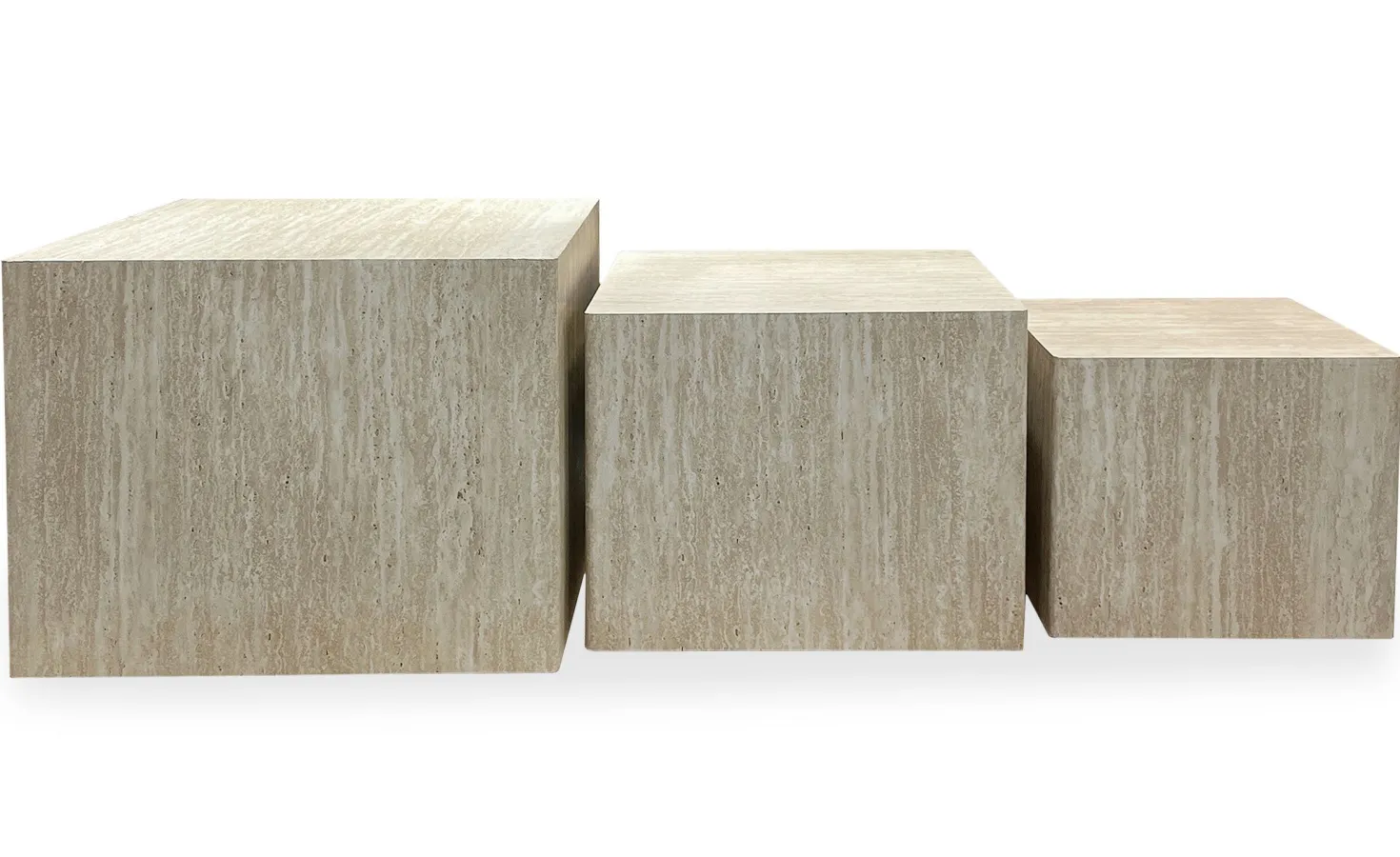 Lot de 3 tables basses Balkor Effet Travertin Beige
