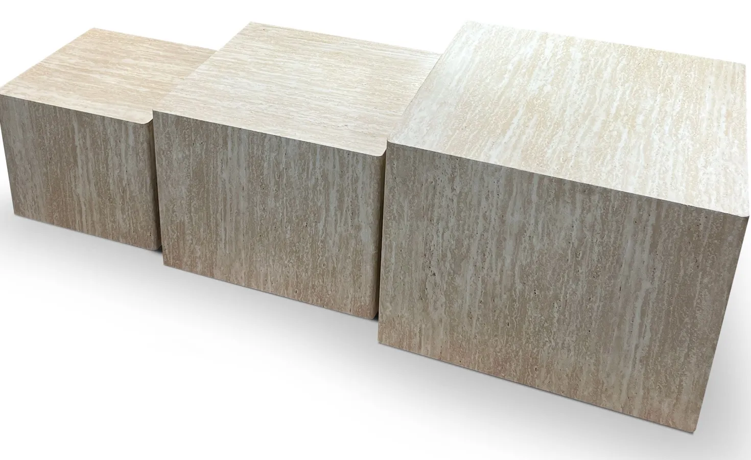 Lot de 3 tables basses Balkor Effet Travertin Beige