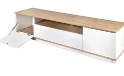 Meuble TV au design linéaire Iliade L180cm Bois clair et Blanc