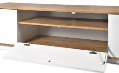Meuble TV au design linéaire Iliade L180cm Bois clair et Blanc