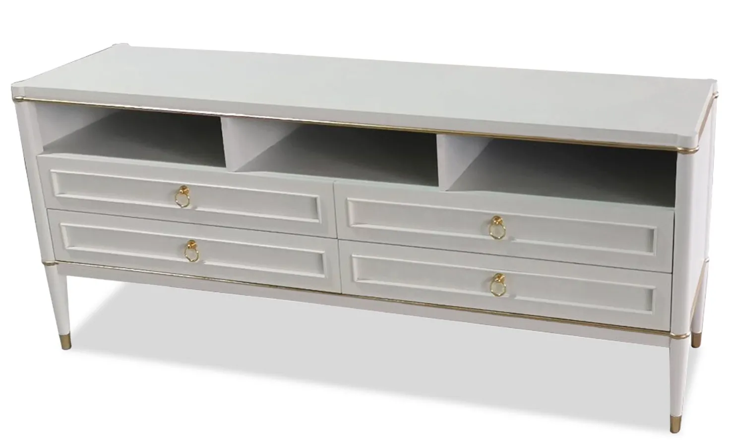 Meuble TV élégant 4 tiroirs Optimus Beige clair et Or