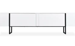 Meuble TV moderne avec 2 portes Valmain L180cm Blanc et Métal Noir
