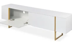 Meuble TV moderne avec 2 portes Valmain L180cm Blanc et Métal Or