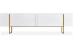 Meuble TV moderne avec 2 portes Valmain L180cm Blanc et Métal Or
