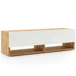 Meuble TV mural avec 1 porte basculante Pino L100cm Bois clair et Blanc