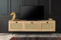Meuble TV 3 portes en cannage Smussi 180cm Bois clair