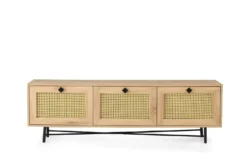 Meuble TV 3 portes en cannage Smussi 180cm Bois clair