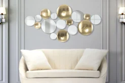 Miroir décoratif en métal doré formes géométriques et verre