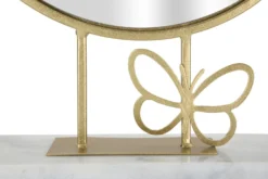 Miroir de table rond cadre métal doré base marbre blanc papillon métal