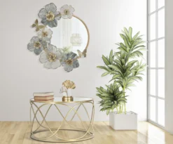 Miroir mural Amy métal doré décor floral pastel