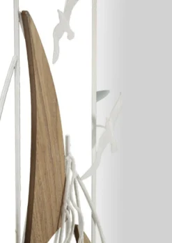 Miroir mural cadre métal Blanc inserts en bois marron