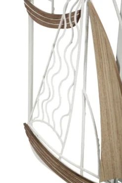Miroir mural cadre métal Blanc inserts en bois marron