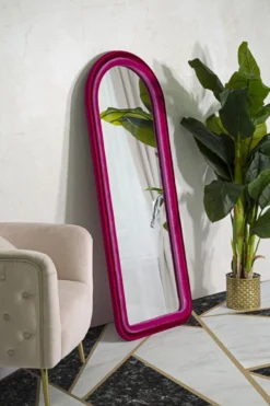 Miroir mural Cloe cadre en bois Velours Fuchsia