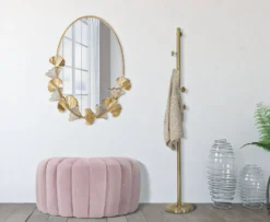 Miroir mural en métal doré design feuilles
