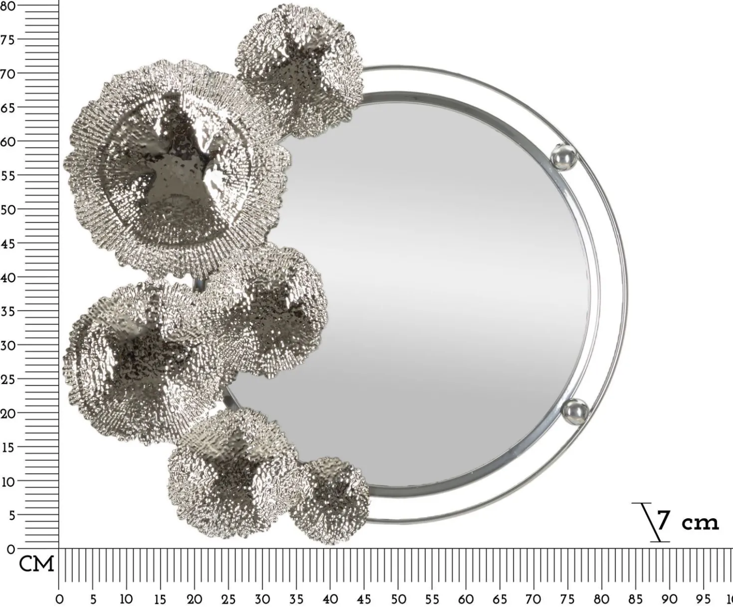 Miroir mural Kandi en métal argenté décor floral