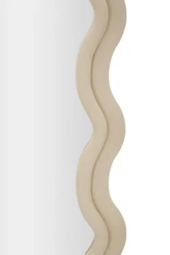Miroir mural ondulé en bois et tissu crème