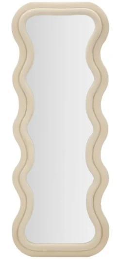 Miroir mural ondulé en bois et tissu crème