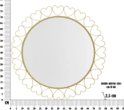 Miroir mural rond avec cadre en métal doré et verre