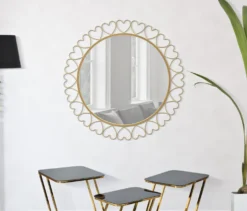 Miroir mural rond avec cadre en métal doré et verre