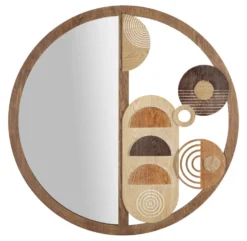 Miroir mural rond en M.D.F et verre multicolore