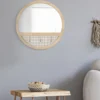 Miroir mural rond Fuji Chêne Clair avec 3 crochets en paille de Vienne
