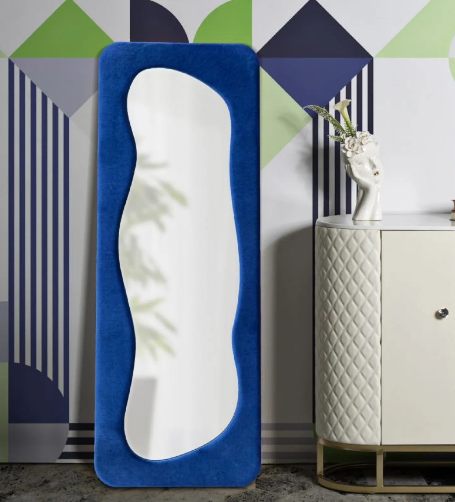 Miroir mural Theodor Velours Bleu Électrique cadre M.D.F.
