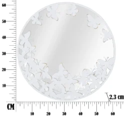 Miroir rond métal blanc décor papillons dorés