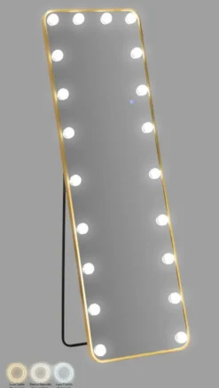 Miroir sur pied rectangulaire Hollywood avec éclairage LED