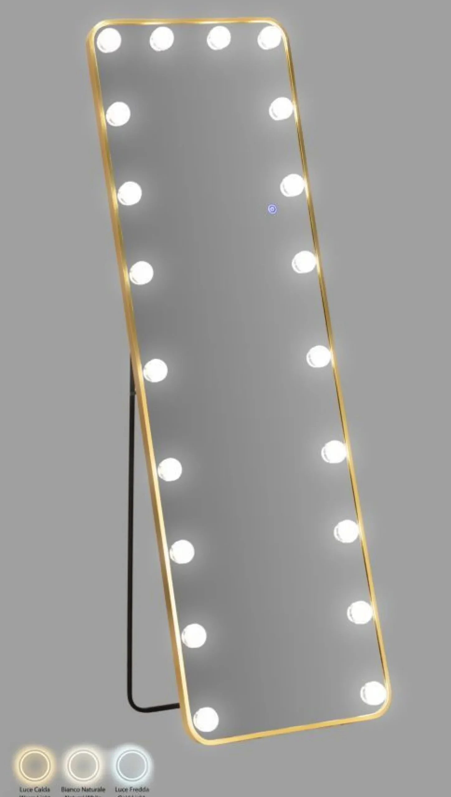 Miroir sur pied rectangulaire Hollywood avec éclairage LED