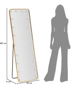 Miroir sur pied rectangulaire Hollywood avec éclairage LED