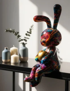 Objet Décoratif Lapin Psychédélique Couleurs Vives