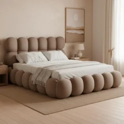 Pack Lit-coffre design boule Bilbola + Matelas Bedream 160x200cm Velours Taupe