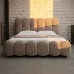 Pack Lit-coffre design boule Bilbola + Matelas Bedream 160x200cm Velours Taupe