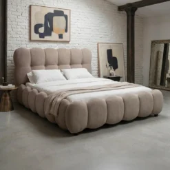 Pack Lit-coffre design boule Bilbola + Matelas Bedream 160x200cm Velours Taupe