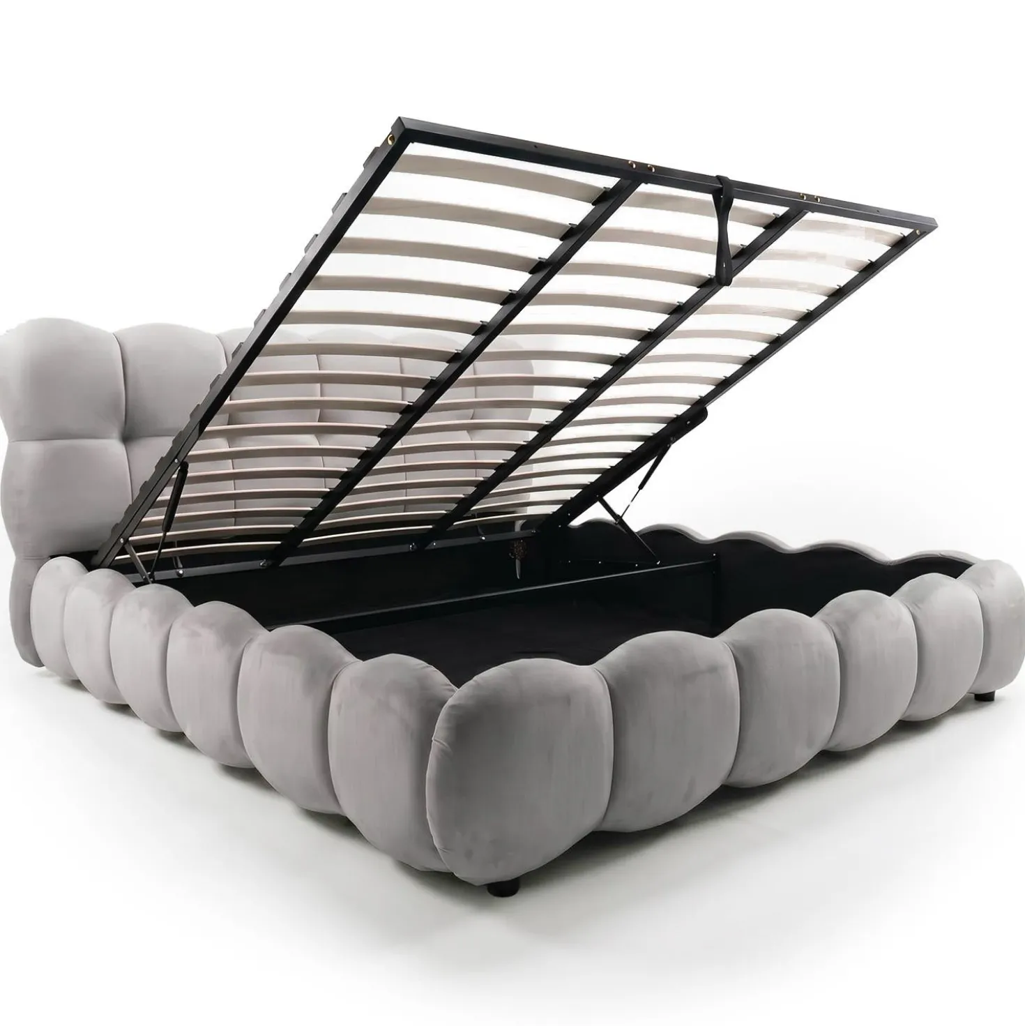 Pack Lit-coffre design boule Bilbola + Matelas Bedream 180x200cm Velours Gris