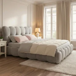 Pack Lit-coffre design boule Bilbola + Matelas Bedream 180x200cm Velours Gris