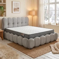 Pack Lit-coffre design boule Bilbola + Matelas Bedream 160x200cm Velours Gris