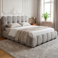 Pack Lit-coffre design boule Bilbola + Matelas Bedream 160x200cm Velours Gris