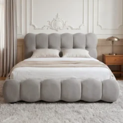 Pack Lit-coffre design boule Bilbola + Matelas Bedream 160x200cm Velours Gris